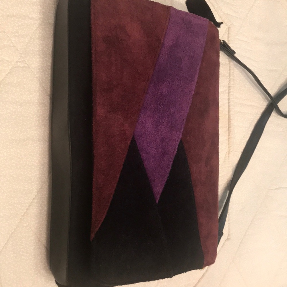 Cabin Creek Burgundy, Purple & Black Suede Colorblock Shoulder Bag